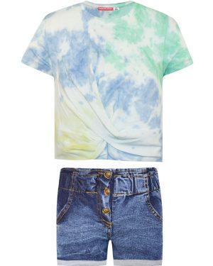 Σετ tie dye μπλούζα με τζην σορτς